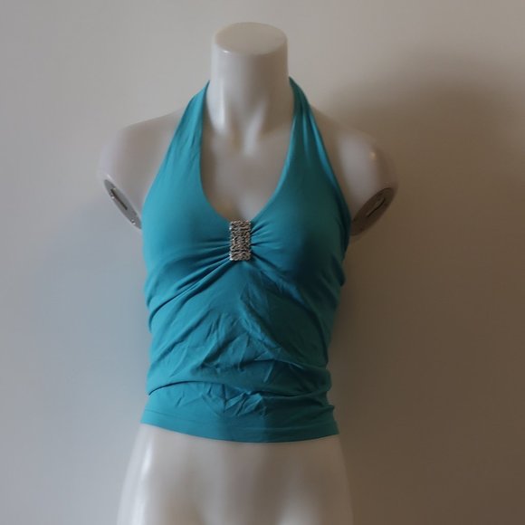 BORDEAUX SEAMLESS BROOCH SLEEVELESS HALTER TOP OS* - Picture 1 of 12